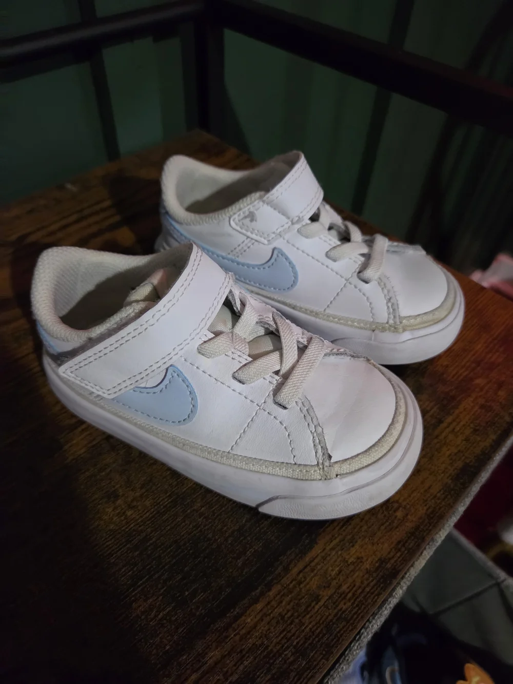 Nike Kids White Sneakers with Light Blue Swoosh Accent